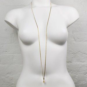 Gold flat snake chain necklace, very long stack necklace with pearl charm